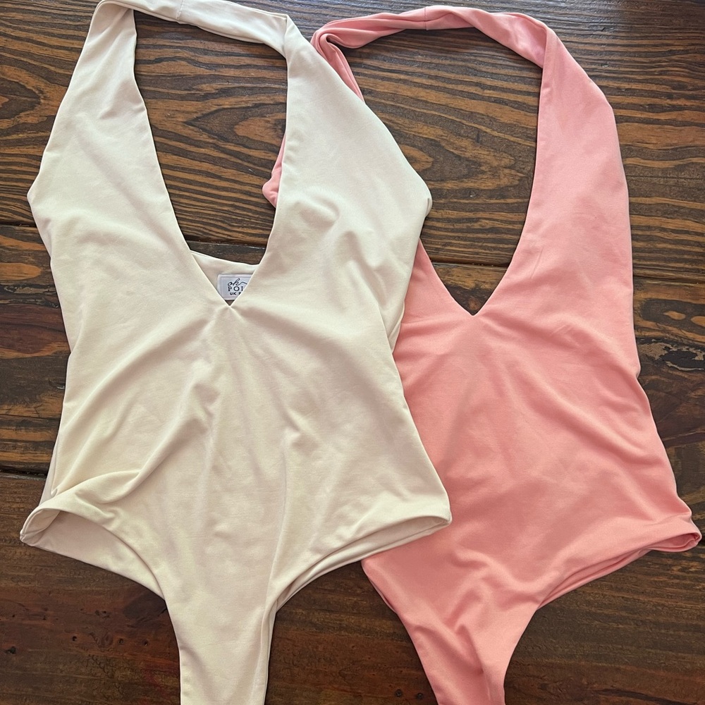 Oh Polly cream and pink low cut bodysuits